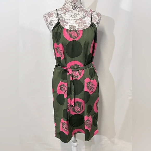 🛍️ TUCKER for Target Olive green and pink summer dress‎ size M. - Picture 1 of 13